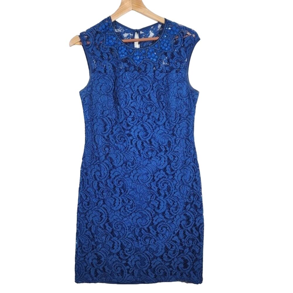 Adrianna Papell Blue Lace Midi Dress